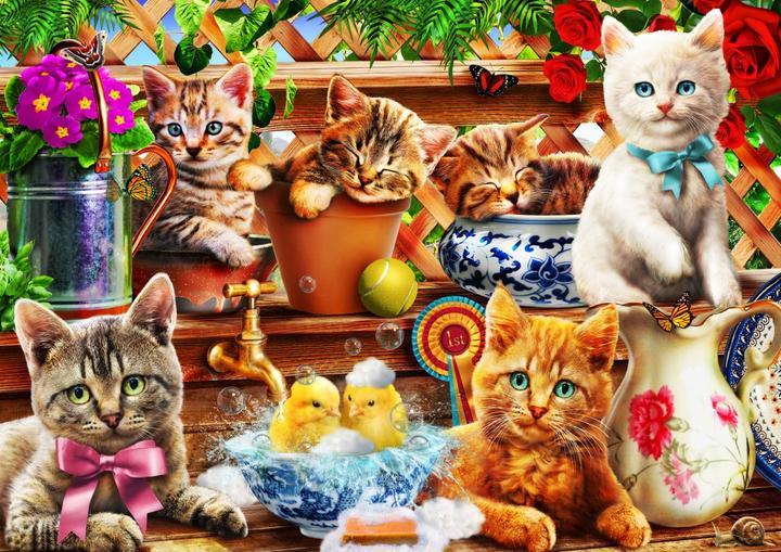 Actual product image Bluebird Puzzle 104 pieces Kittens in the Potting Shed (104 pieces)