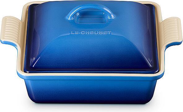 Actual product image Le Creuset Stoneware disw squared Trad. 23 Azur Blue with lid