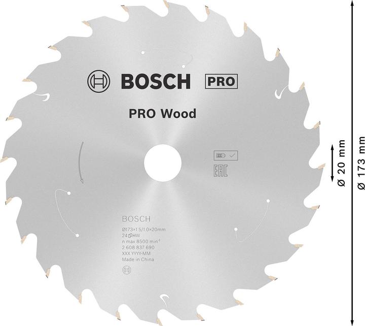 Produktbild Bosch Professional Zubehör PRO Wood cordless Kreissägeblatt, 173 x 1,5 x 20 mm