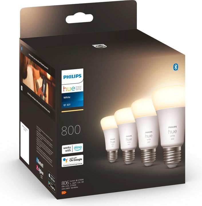 Produktbild Philips Hue White (E27, 9 W, 806 lm, 4 x, F)