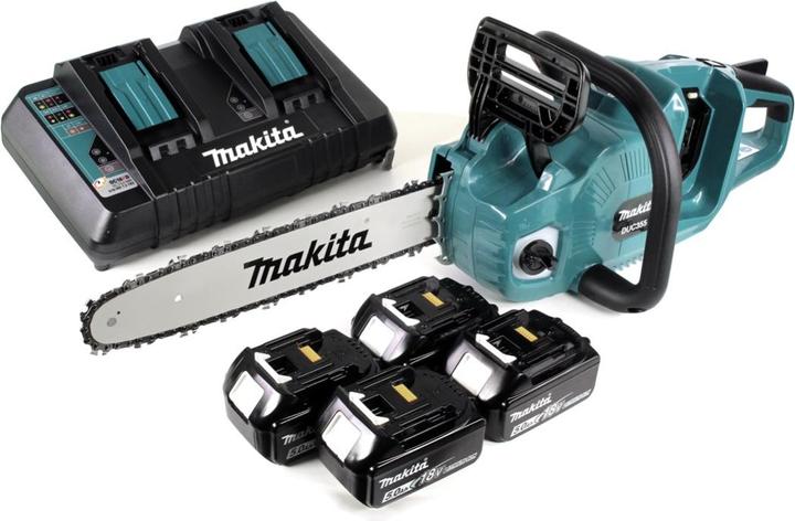 Actual product image Makita DUC 355 PT4 Tronçonneuse d'élagage sans fil 36V (2x18V) Brushless 35 cm + 4 x Batteries 5,0 (Battery chain saw)