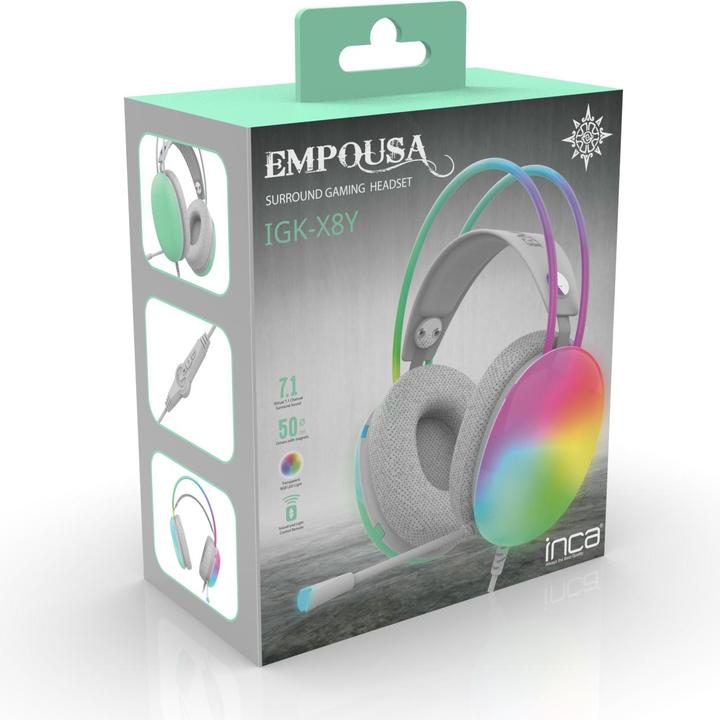 Immagine prodotto Inca Cuffie da gioco IGK-X8Y 7.1, USB, LED RGB, turchese (Cablato)