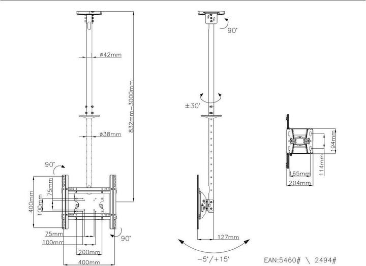 Image du produit Multibrackets Ceilingmount MS (Plafond, 100 kg, 32" - 55")