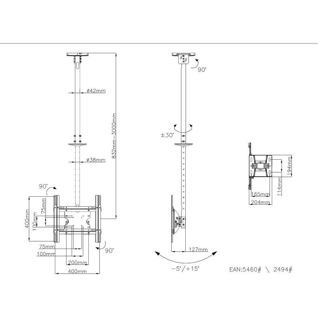 Thumbnail - Multibrackets Ceilingmount MS (Decke, 55", 100 kg), TV Wandhalterung, Schwarz