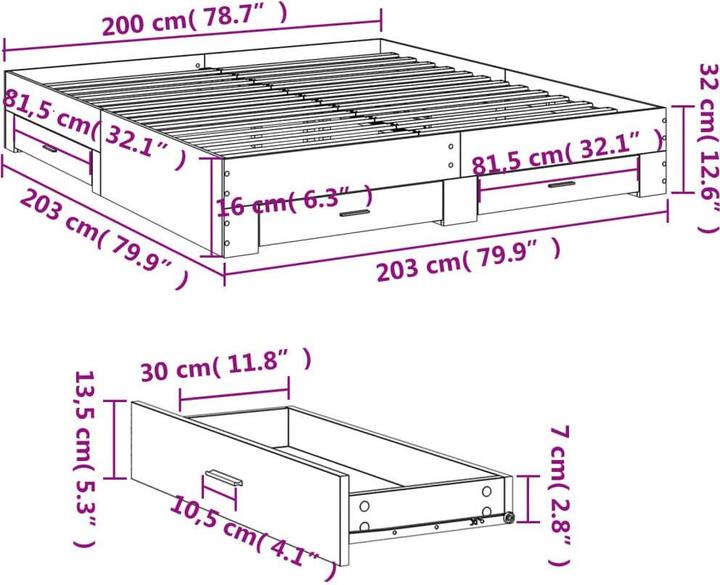 Produktbild VidaXL Bettgestell mit Schubladen (200 x 200 cm)