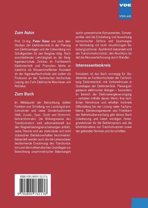 Produktbild Dreiphasen-Leistungstransformatoren (Deutsch, Peter Baier, 2010)