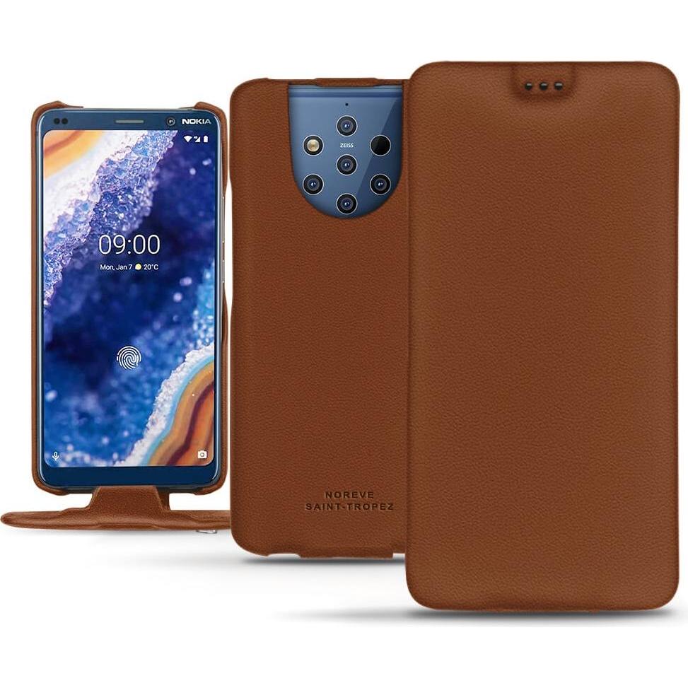 Noreve Lederschutzhülle vertikal (Nokia 9 PureView), Smartphone Hülle, Braun