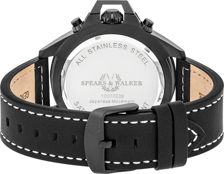Image du produit Spears & Walker Montre à quartz pour homme Varus II en cuir véritable noir - 23250 (Chronographe, 50 mm)