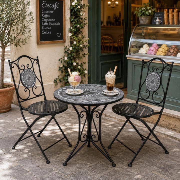 Produktbild HTI-Living Gartenstuhl 2er-Set Metall Schwarz Schieferoptik
