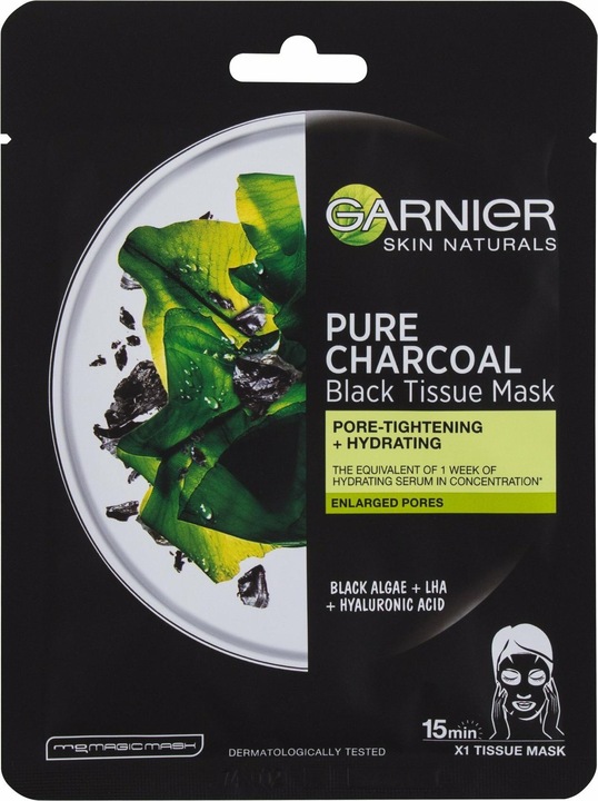 Actual product image Garnier ack Textile Mask With Seaweed Extract Pure Charcoal Skin Natura L S (Black Tissue Mask) 28 (28 ml)