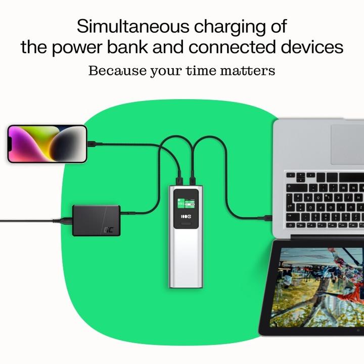 Actual product image GreenCell Powerbank PowerPlay Ultra 25200mAh Schnelles Laden 140W 2x USB-C PD 1x USB-A (25200 mAh, 140 W, 91.20 Wh)