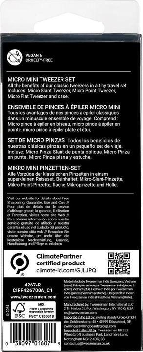 Nährwerte und Zutaten Tweezerman Micro Mini Pinzetten Set Pink
