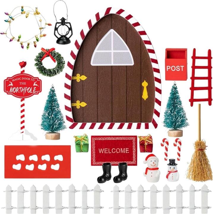 Hermex 22-tlg. Wichteltür-Set Weihnachtsdeko Miniaturwelt Elfentür-Zubehör