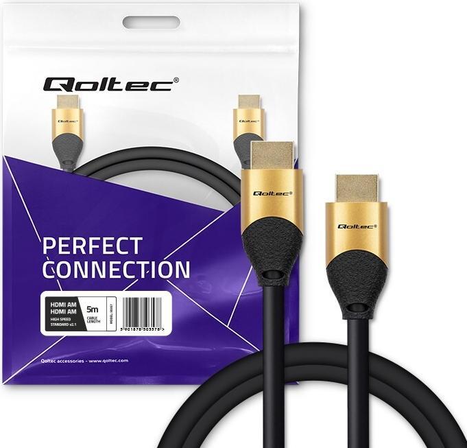 Image du produit Qoltec Cable HDMI v2.1 Ultra haute vitesse 8K | 60Hz | 26AWG | OR | 5m (5 m)