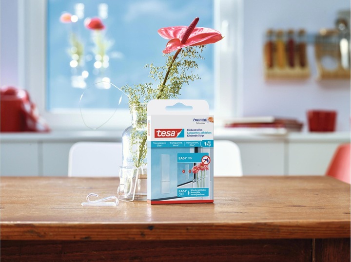 Produktbild tesa Powerstrips für Glas, transparente Klebestreifen