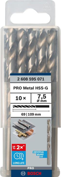 Produktbild Bosch Professional Zubehör PRO Metal HSS-G Spiralbohrer, 7,5 x 69 x 109 mm (7.5 mm)
