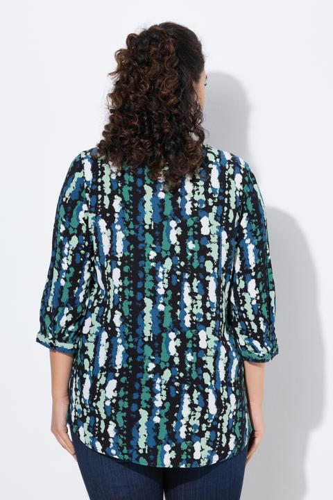 Image du produit Ulla Popken Damen grosse Grössen Tunika, bedruckt, Rundhals, Knöpfe, 3/4-Arm schwarz 46+ 842837100-46+ (46, 48)