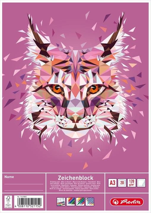 Produktbild Herlitz Zeichenblock DIN A3, 120 g/qm, 20 Blatt holzfrei, stabile Rückenpappe, mit Namensfeld auf der (A3, Blanko, Kein Einband)