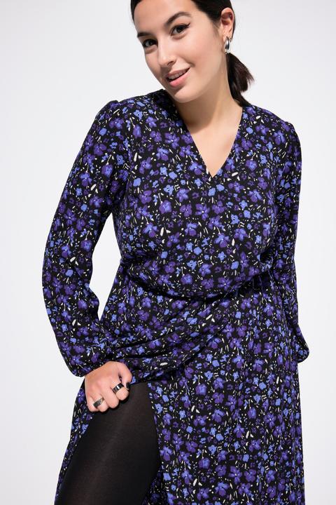 Produktbild Studio Untold Maxikleid, A-Linie, Wickeloptik, geblümter Krepp, Ballon-Langarm (50, 52)