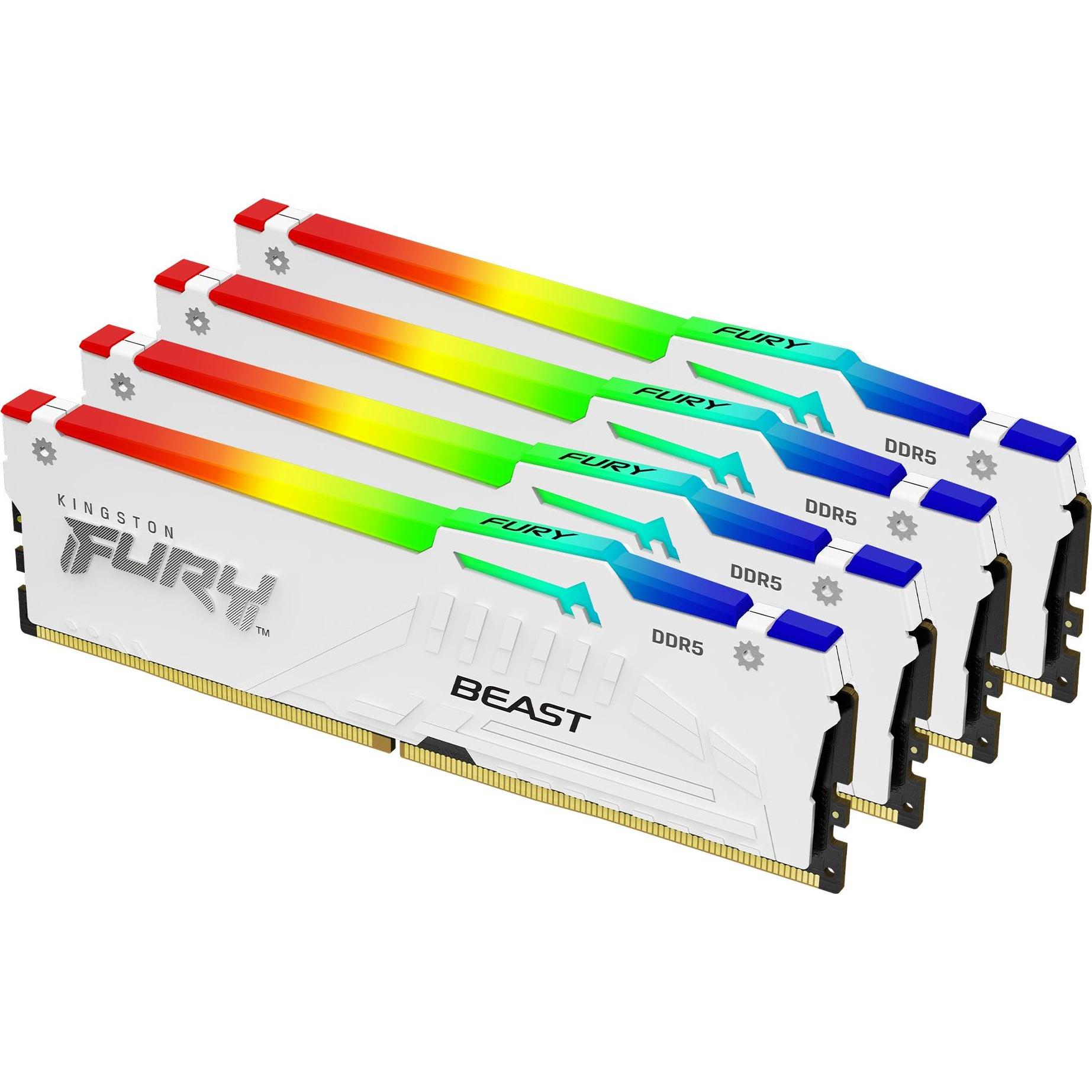 Kingston D5128GB 5200-40 Beast RGB wh K4 KFY XMP (4 x 32GB, 5200 MHz, DDR5-RAM, DIMM), RAM, Weiss