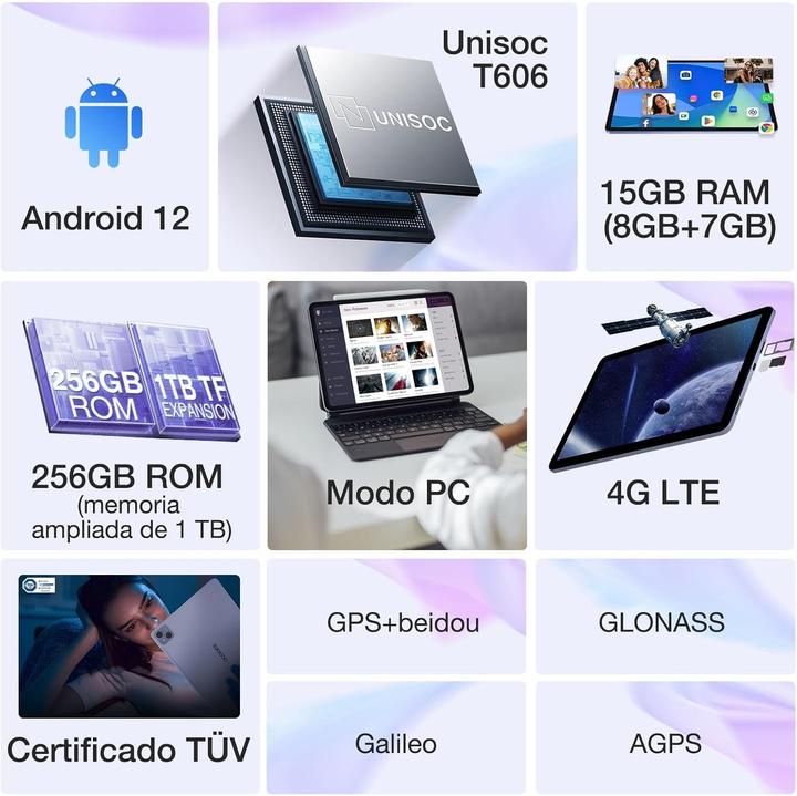 Actual product image Doogee 10.1 inch FHD+ tablet, 15 GB RAM, 256 GB ROM, Android 12, 4G LTE, WiFi, 13 MP + 8 MP (4G, 10.10", 256 GB, Rose)