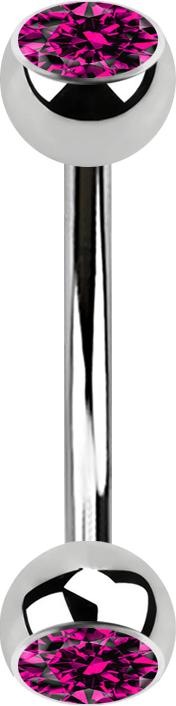 Image du produit Star Piercing Banane argentée avec deux boules cristal fuchsia (sans laiton, Acier chirurgical 316L)