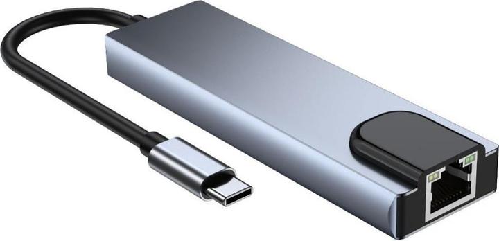 Actual product image Tech-Protect HUB V3 5in1 USB-C - USB-A 3.0 / USB-A 2.0 / USB-C / HDMI / RJ45 - gray (USB-C, 5 Ports)