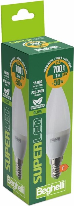 Produktbild Beghelli SuperLED Energiesparlampe Warmweiss 3000 K 7 W E14 F (E14, 7 W, 700 lm, 1 x, F)