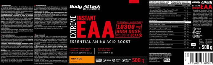 Nährwerte und Zutaten Body Attack Extreme Instant EAA (500 g, 1x, Orange)