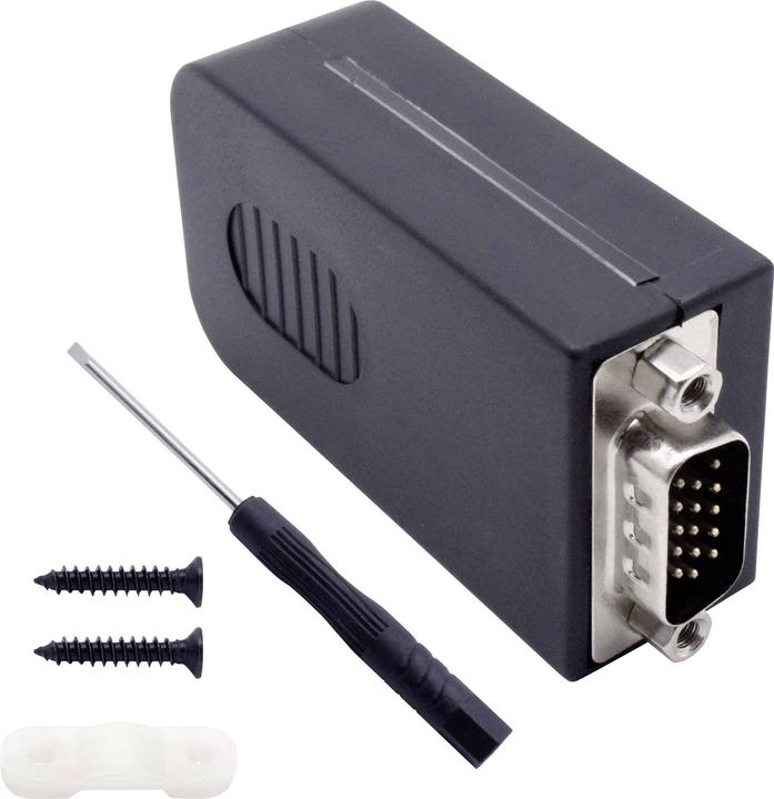 Actual product image Tru Components Modular VGA3+9 15-pin male chassis connector with mounting bolts and housing