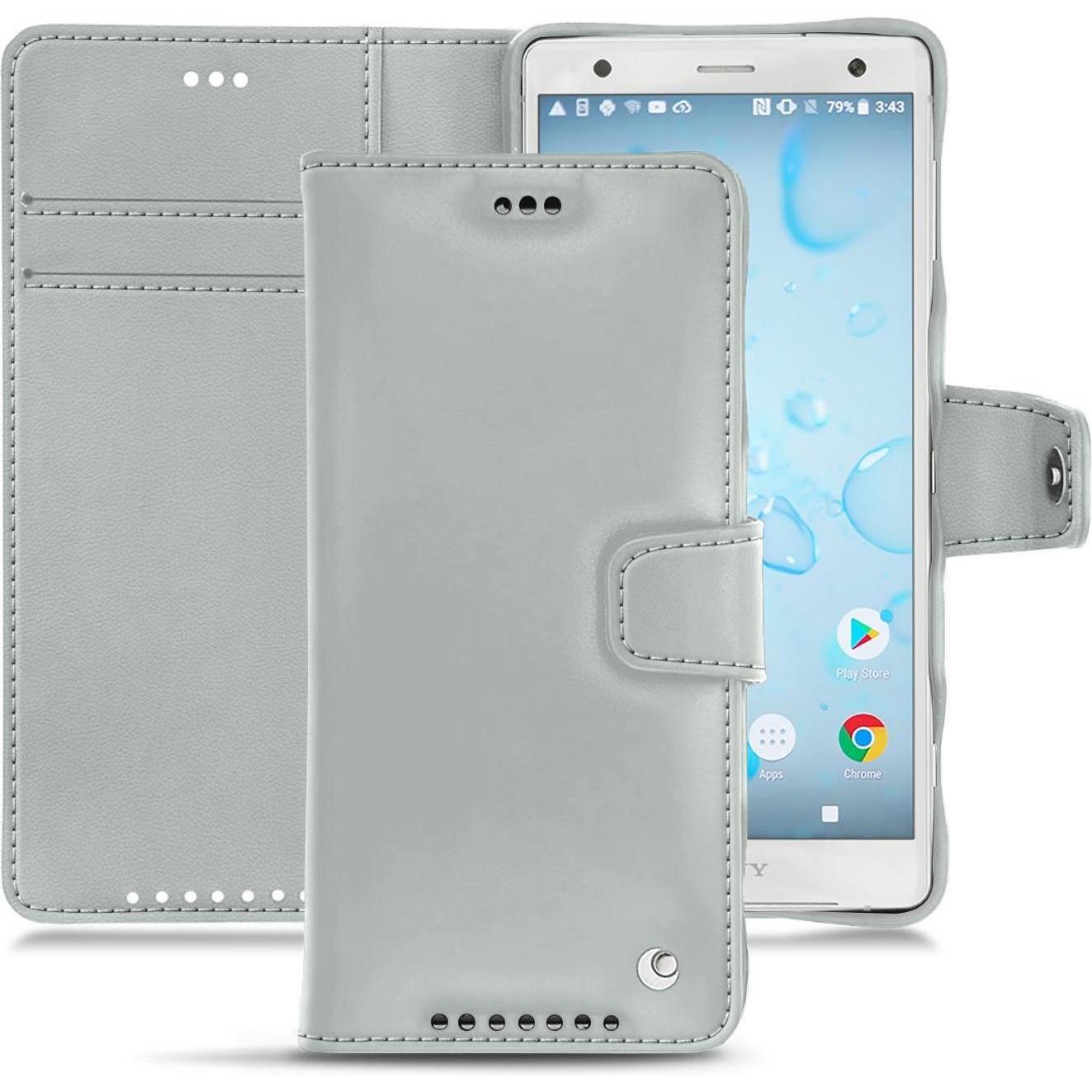 Noreve Lederschutzhülle Wallet (Sony Xperia XZ2), Smartphone Hülle, Grau