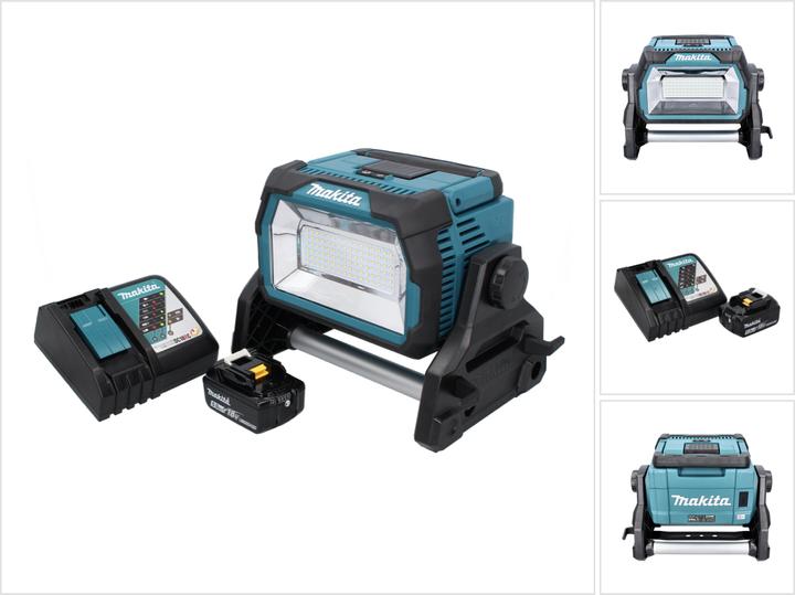 1x Makita DML 809 Akku LED Baustrahler, 1x Makita BL 1850 B 18 V 5,0 Ah Akku, 1x Makita DC 18 RC Akku Schnell Ladegerät 7,2 V - 18 V