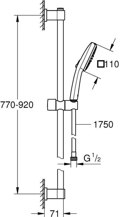 Produktbild Grohe Vitalio Comfort 110 QuickFix Brausestangenset, kleben oder bohren, Länge 900mm, wassersparend, 2 Str