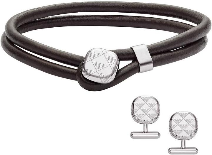 Emporio Armani - Leather bracelet and cufflinks set EGS3151SET