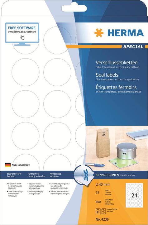 Immagine prodotto HERMA Etichette di chiusura A4