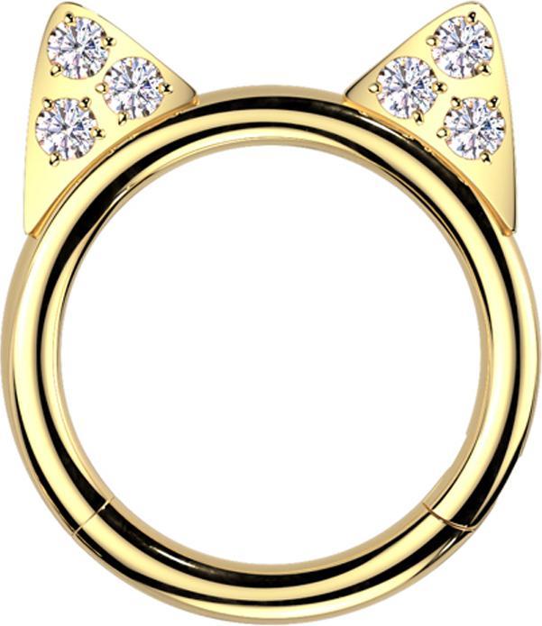 Produktbild Star Piercing Micro Segmentring klappbar vergoldet Katzenohren Kristalle silber (ohne Messing, Titan)