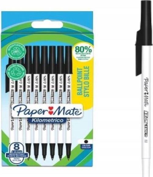 Immagine prodotto Paper Mate Biros Kilometrico Reycled M nero in blister da 8 pezzi (Nero, 8 x)