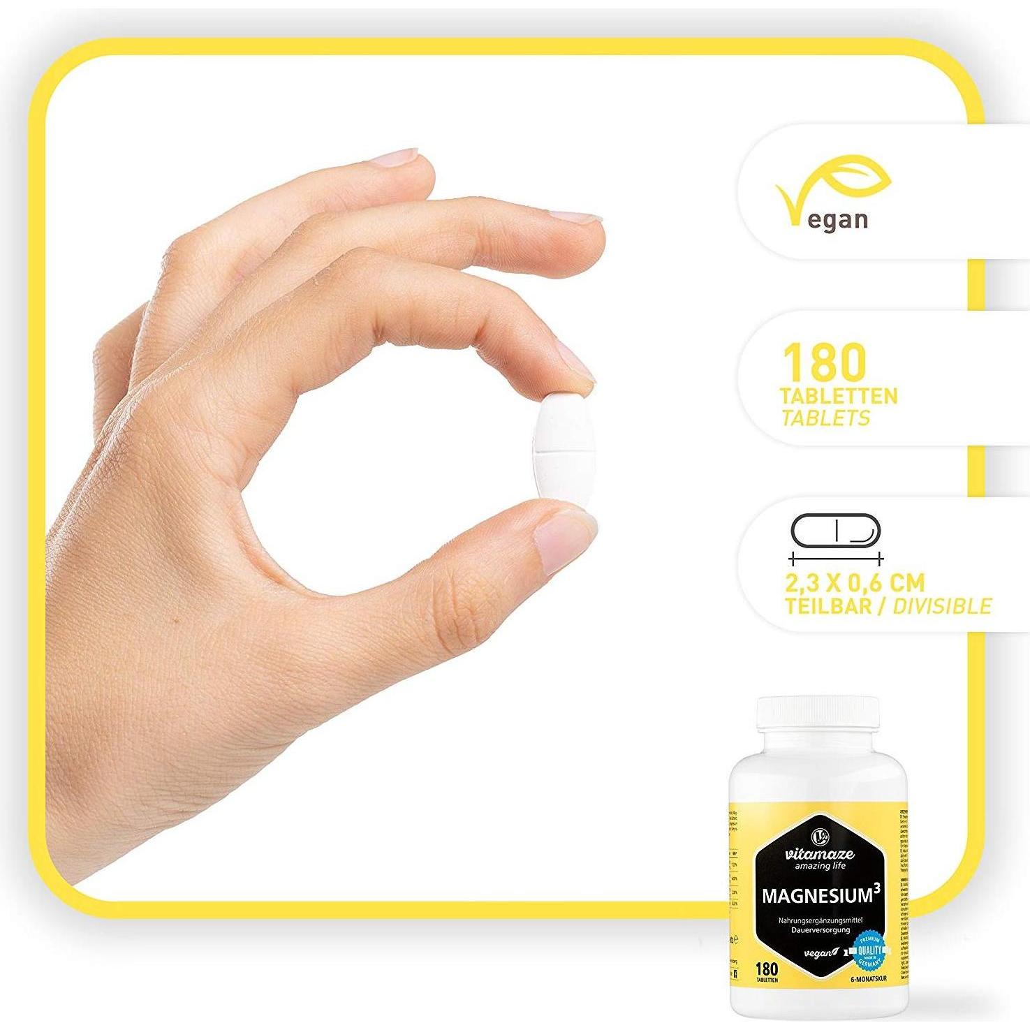 Thumbnail - Vitamaze, Vitamine + Nahrungsergänzung, Magnesium³ 3-in-1 Komplex 180 Tabletten (180 Stück, Tabletten)