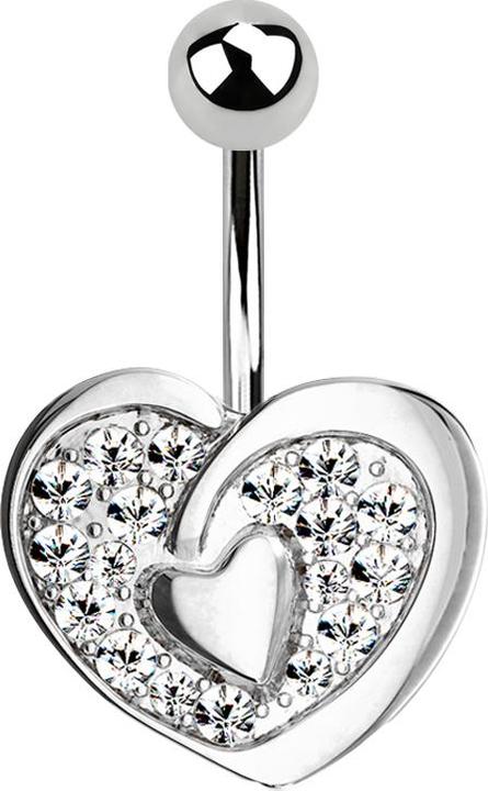 Produktbild Star Piercing Banane silber mit Kugel silber Kristallherz mit Herz (Messing, Chirurgenstahl 316L)
