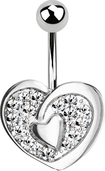 Produktbild Star Piercing Banane silber mit Kugel silber Kristallherz mit Herz (Chirurgenstahl 316L, Messing)