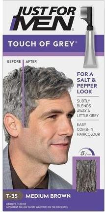 Just For Men Touch of Grey Medium Brown Hair Dye No Mix Comb-In Applicator for a Natural Salt & Pepper Look Ammon (Medium Brown T35)