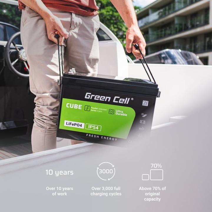 Actual product image GreenCell Green Cell CUBE LiFePO4 battery 50Ah 12.8V 640Wh lithium iron phosphate battery for motorhomes, golf (12.80 V, 50 Ah)