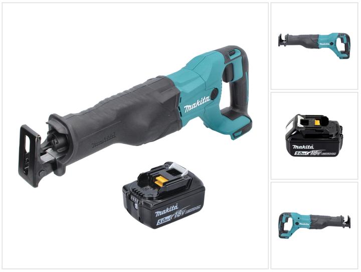 1x sega alternativa a batteria Makita DJR 186, 1x batteria Makita BL 1850 B 18 V 5.0 Ah, senza caricabatterie