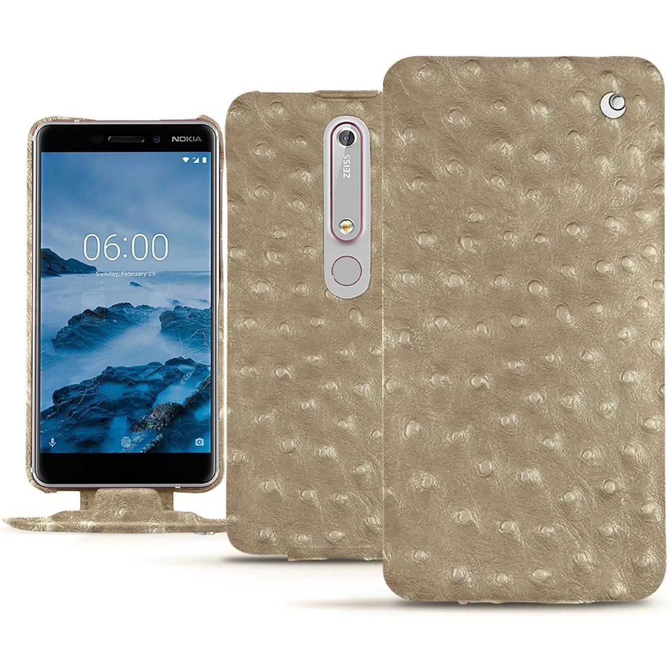Noreve Lederschutzhülle vertikal (Nokia 6 (2018)), Smartphone Hülle, Beige