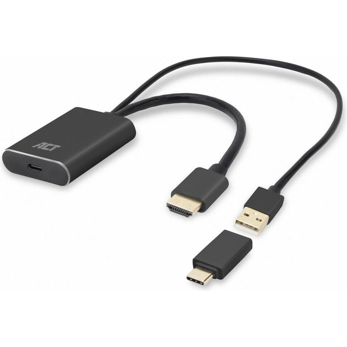 ACT AC7537 (HDMI, USB, 25 cm), Adattatore dati + video, Nero