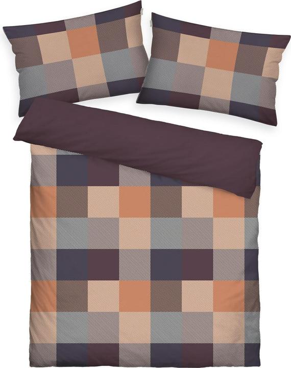 Tom Tailor Parure de lit en flanelle Carreaux/Uni MIG (Housse de couette, 160 x 210 cm + 65 x 100 cm)