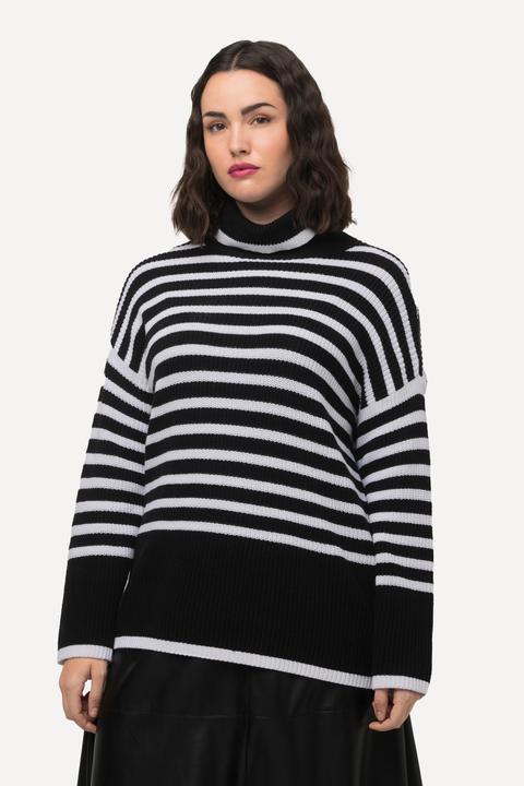 Immagine prodotto Ulla Popken Maglione in maglia a costine a righe con colletto a dolcevita e maniche lunghe (50, 52)