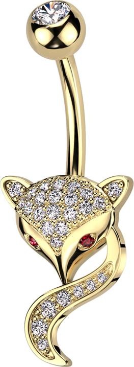 Image du produit Star Piercing Banane plaquée or avec cristal boule argenté et cristaux renard argentés (Laiton, Acier chirurgical 316L)