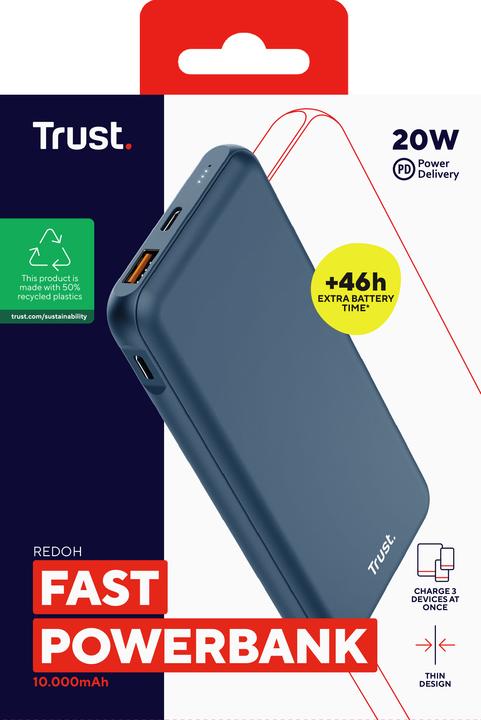 Image du produit Trust REDOH 10.000 POWERBANK BLUE (10000 mAh, 18 W, 37 Wh)