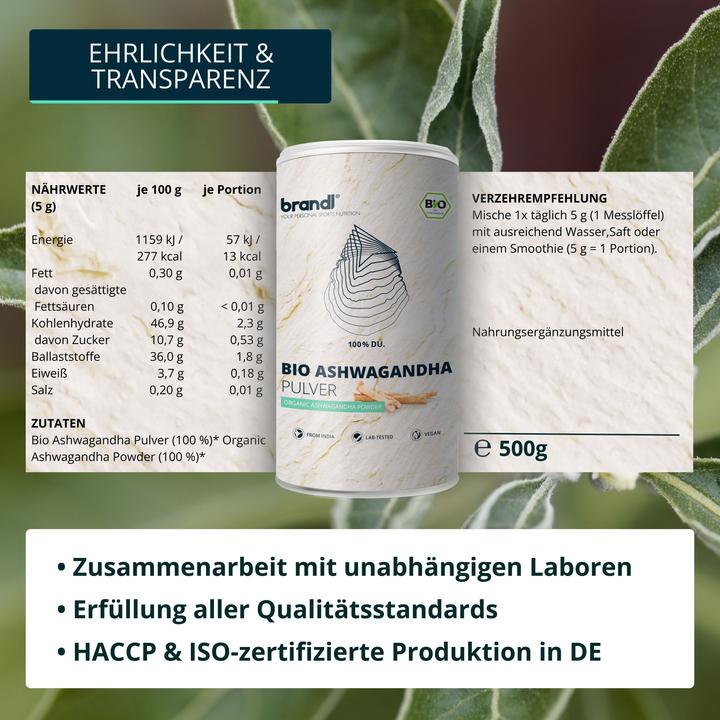 Nährwerte und Zutaten Brandl Ashwagandha (1 Stück, Pulver, 500 g)